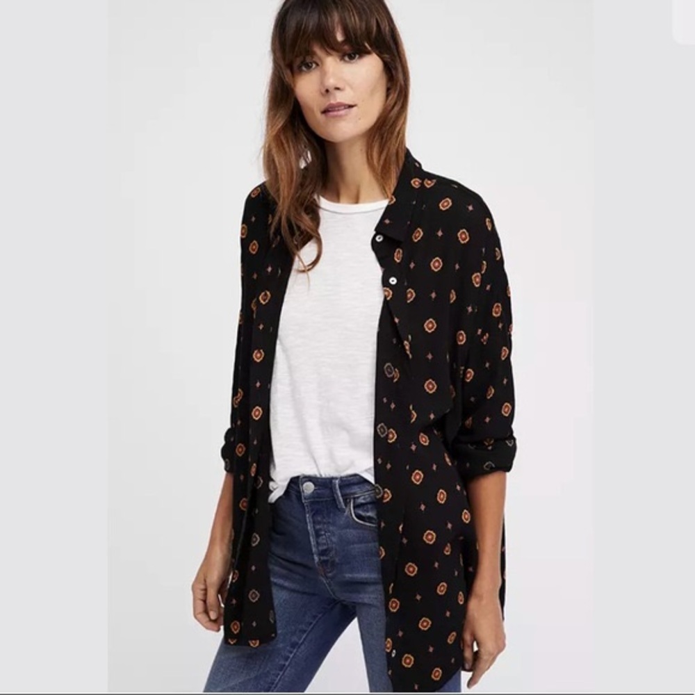 Intimately Free People Womens Black Medallion Button Up Top Size XS Celestial